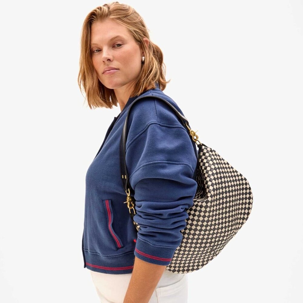 Clare V Moyen Messenger - Like New Black & White Leather Check